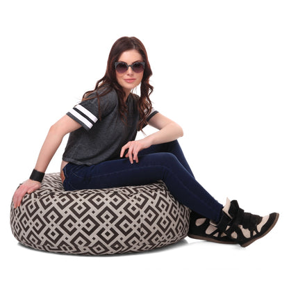 Canvas GeometricPrinted RoundFloor Cushion With Beans - XL Size
