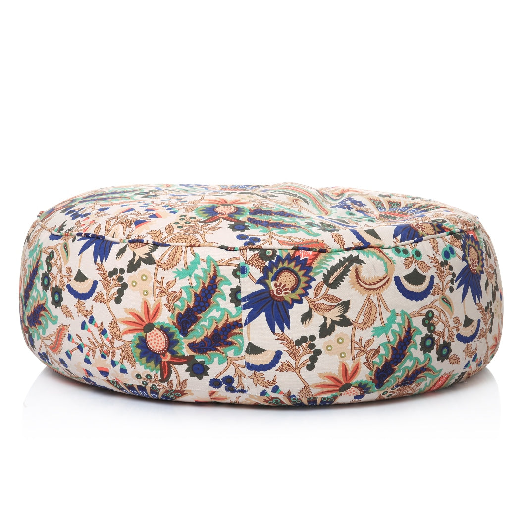 Canvas Floral Printed Round Floor Cushion With Beans - XL Size