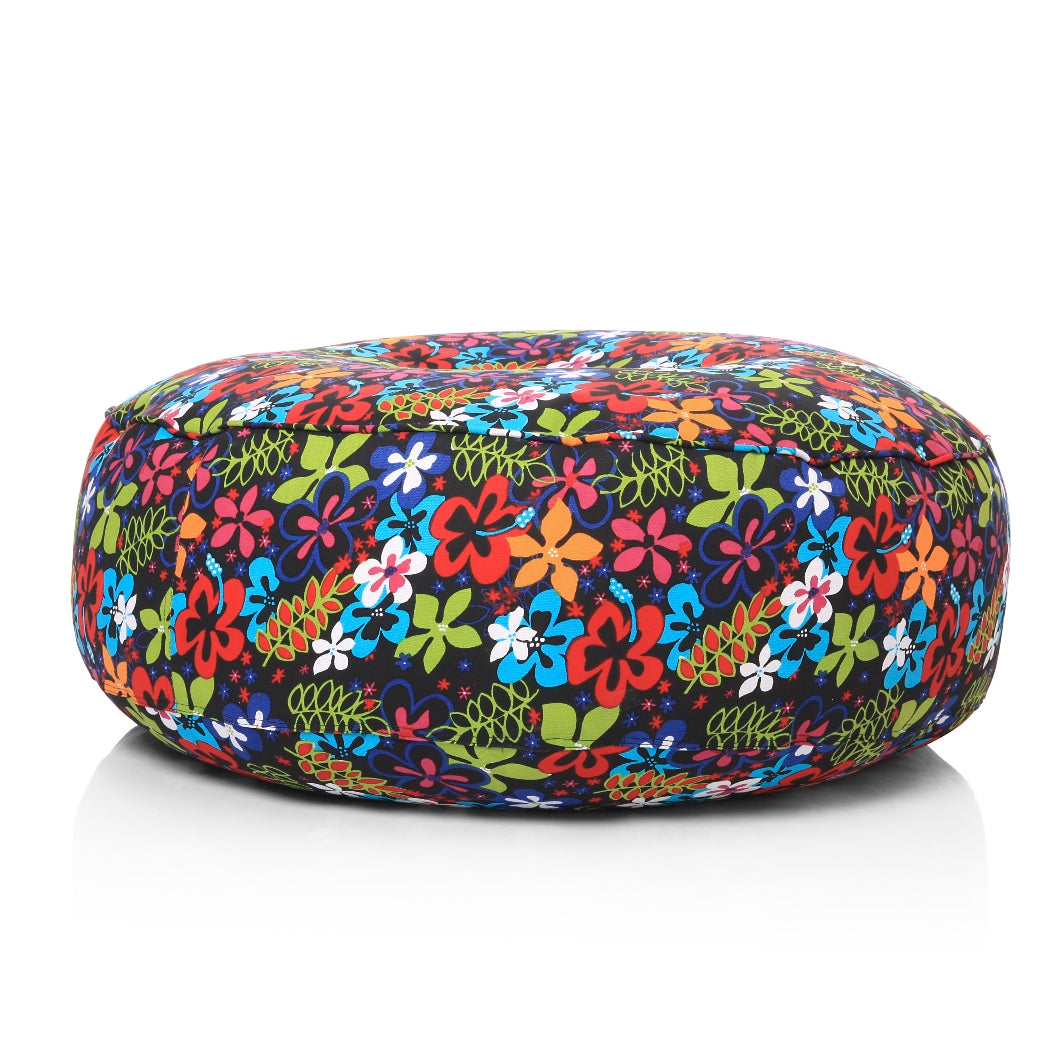 Canvas Floral Printed Round Bean Filled Floor Cushion - XL Size
