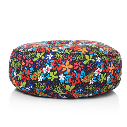 Canvas Floral Printed Round Bean Filled Floor Cushion - XL Size