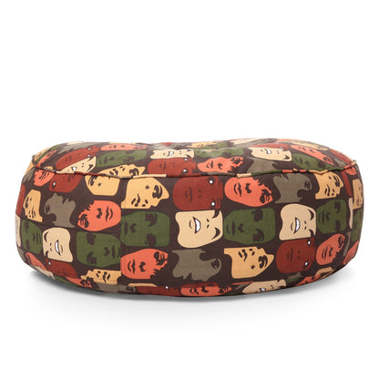 Canvas Abstract Printed Round Floor Cushion With Beans - XL Size