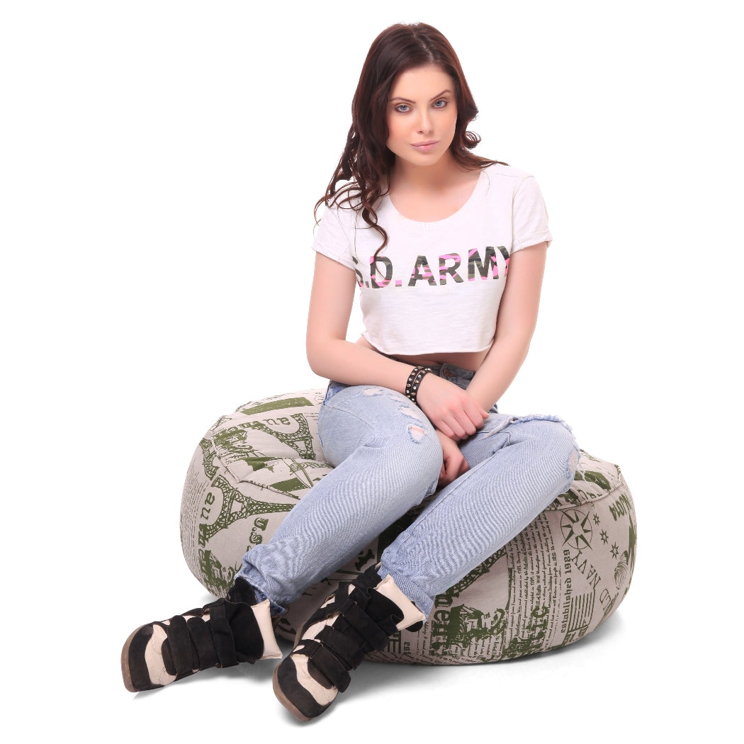 Canvas Abstract Printed Round Floor Bean Filled Cushion - XL Size