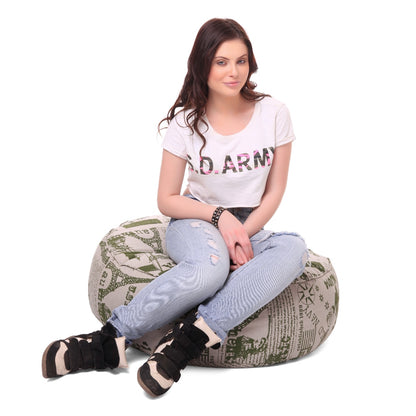 Canvas Abstract Printed Round Floor Bean Filled Cushion - XL Size