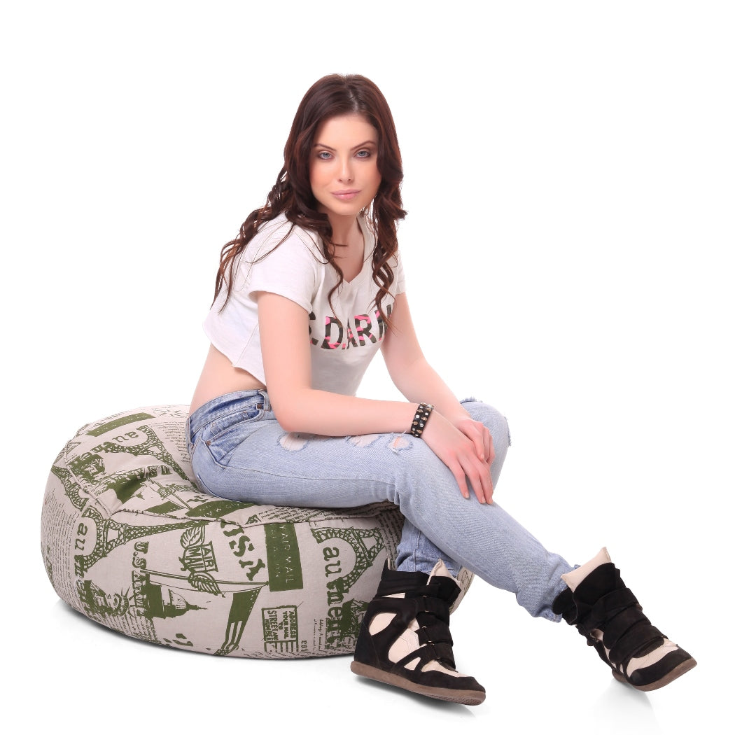 Canvas Abstract Printed Round Floor Bean Filled Cushion - XL Size