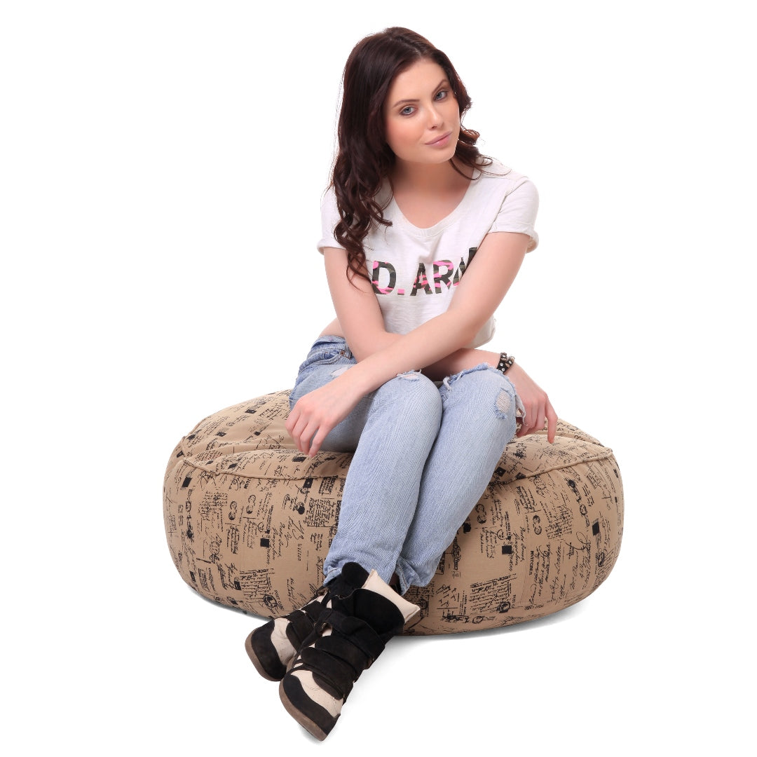 Canvas AbstractPrinted Round Floor Cushion With Beans - XL Size