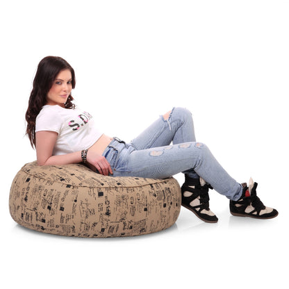 Canvas AbstractPrinted Round Floor Cushion With Beans - XL Size