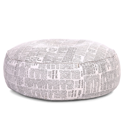 Canvas Newspaper Printed Round Floor Cushion With Beans - XL Size