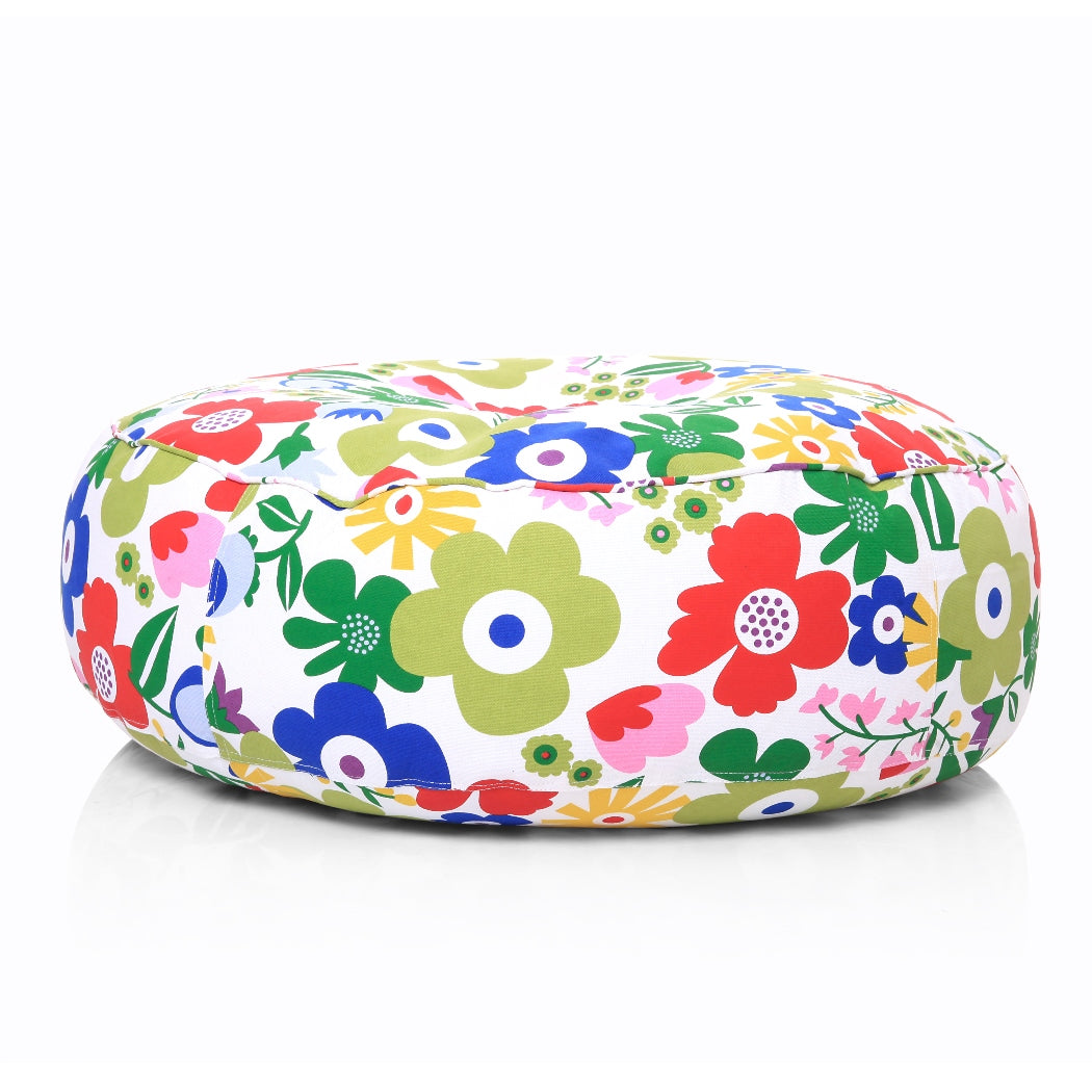 Canvas FloralPrinted Round Floor Cushion With Beans - XL Size