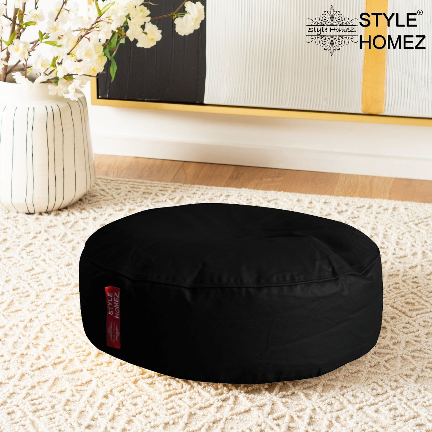 XL Round Floor Cushion With Beans - Black