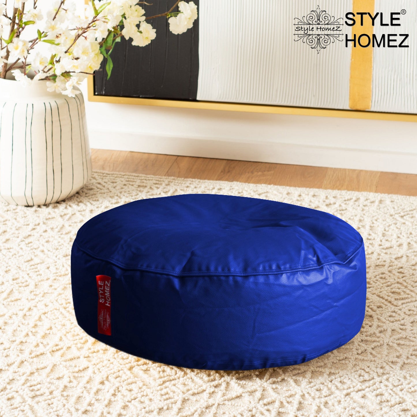XL Round Floor Cushion With Beans - Blue