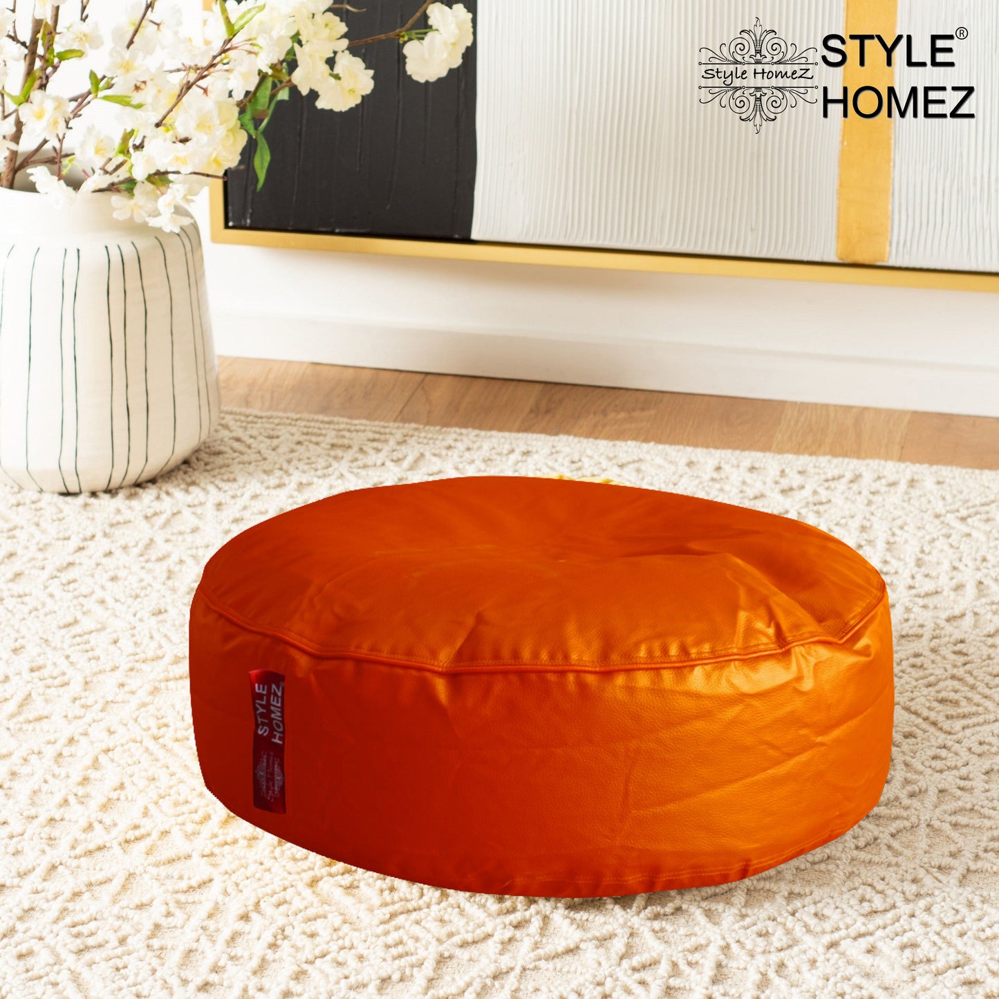 XL Round Floor Cushion With Beans - Orange