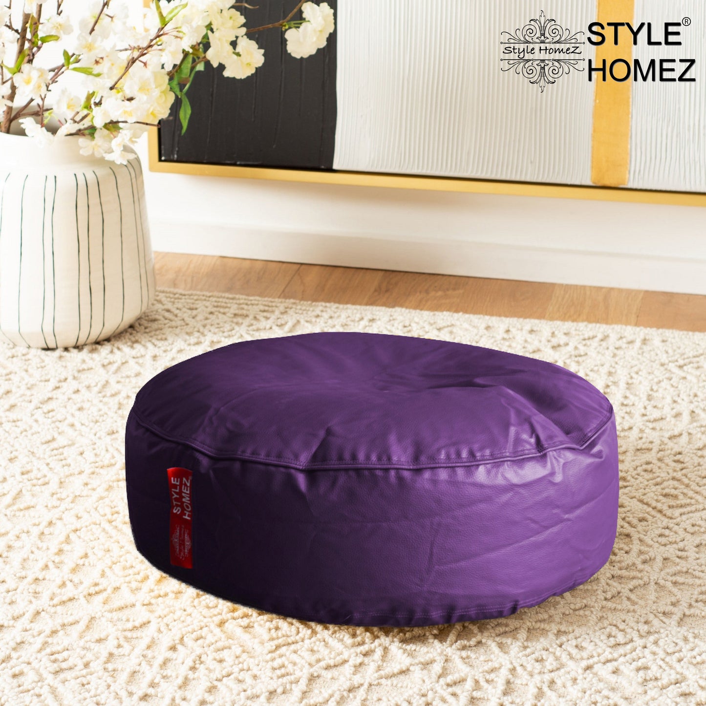 XL Round Floor Cushion With Beans - Purple