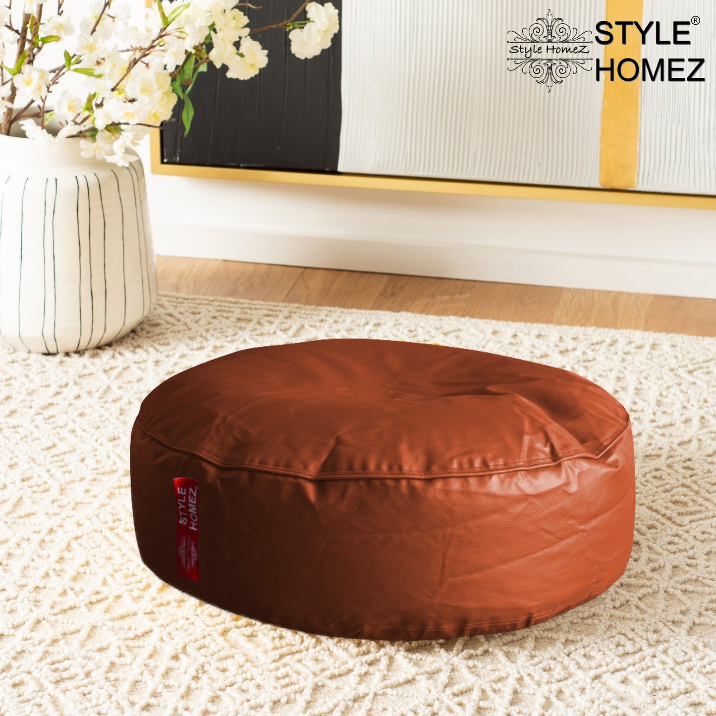 XL Round Floor Cushion With Beans - Tan