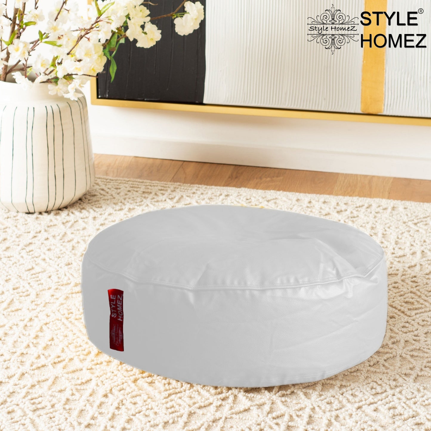 XL Round Floor Cushion With Beans - White