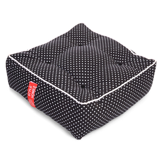 Canvas Polka Dots Square Floor Cushion With Beans - Large Size