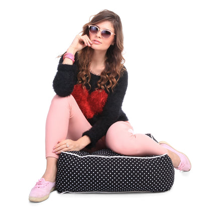 Canvas Polka Dots Square Floor Bean Filled Floow Cushion - Large Size