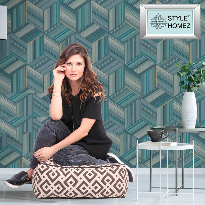 Canvas Geometric Square Floor Cushion With Beans - Large Size