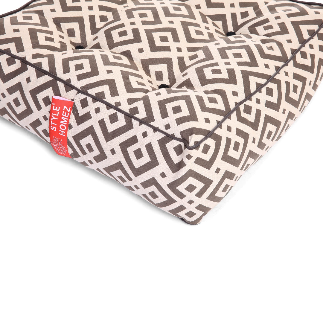 Canvas Geometric Square Floor Cushion With Beans - Large Size