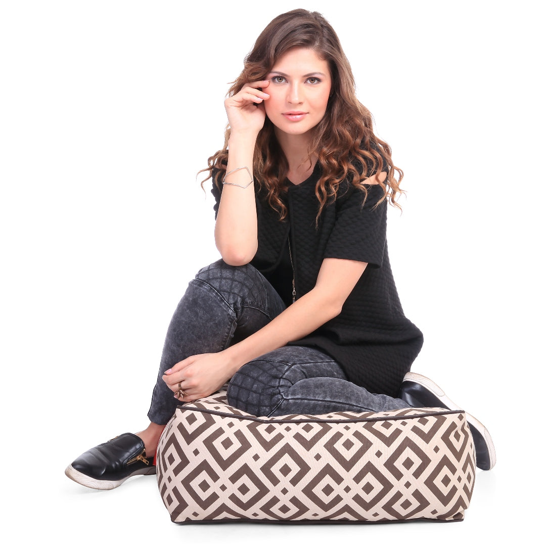 Canvas Geometric Square Floor Cushion With Beans - Large Size