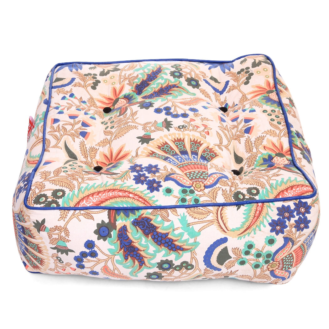 Canvas Floral Square Floor Cushion With Beans - Large Size