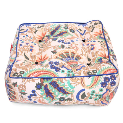 Canvas Floral Square Floor Cushion With Beans - Large Size