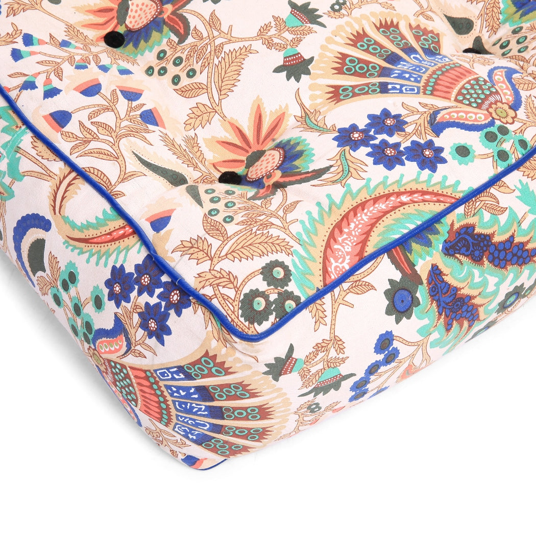 Canvas Floral Square Floor Cushion With Beans - Large Size
