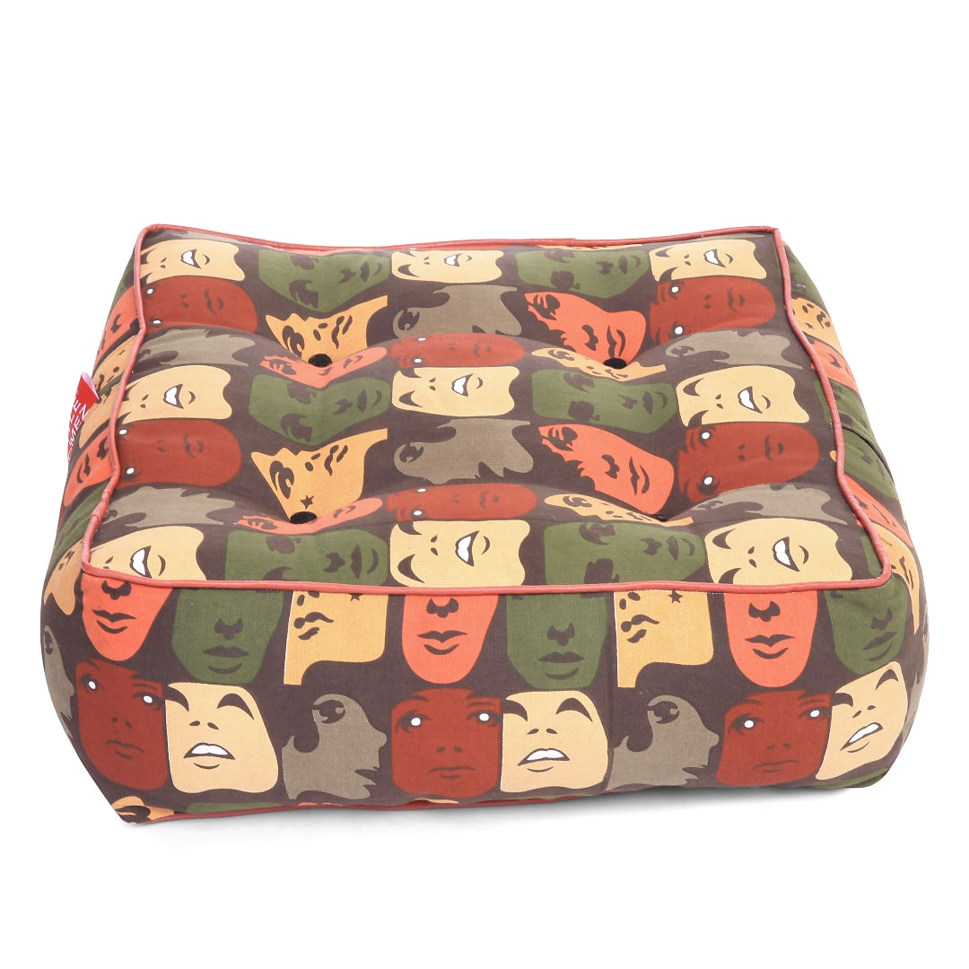 Canvas Abstract Square Floor Cushion With Beans - Large Size