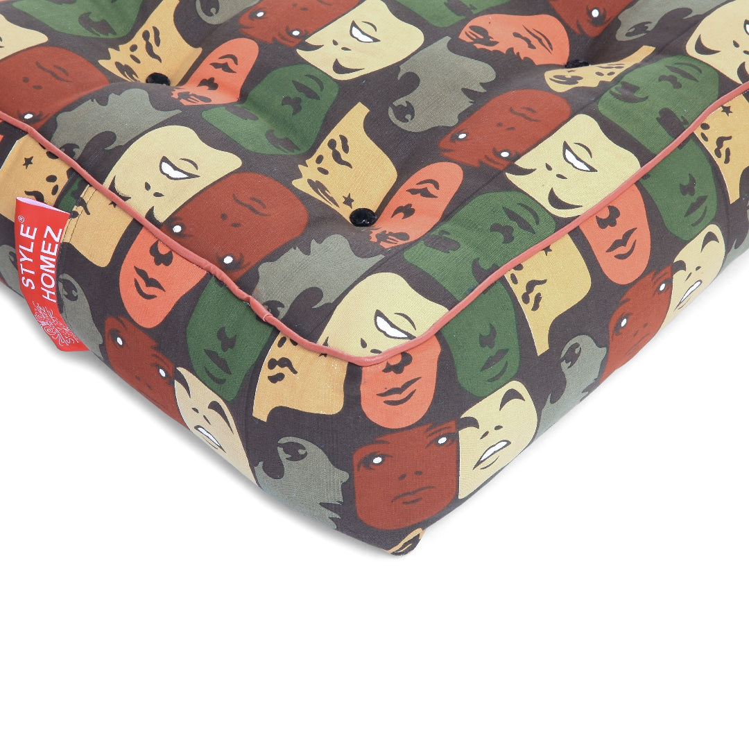Canvas Abstract Square Floor Cushion With Beans - Large Size