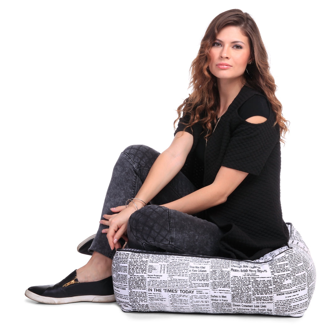 Canvas Newspaper Square Floor Cushion With Beans - Large Size