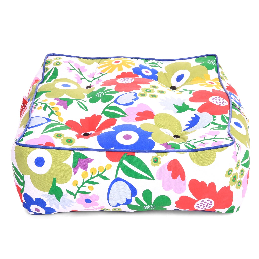 Canvas Floral Square Floor Cushion Filled With Beans - Large Size