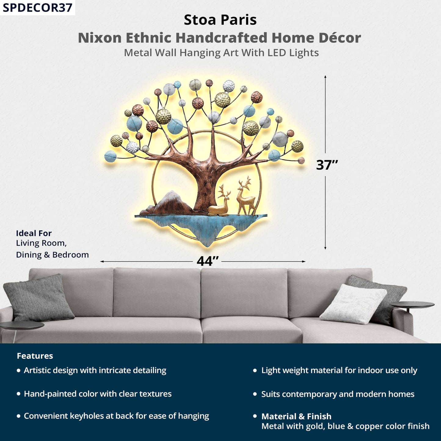 Nixon - Handcrafted Décor - Metal Wall Art - Tree Design - Multi Colour