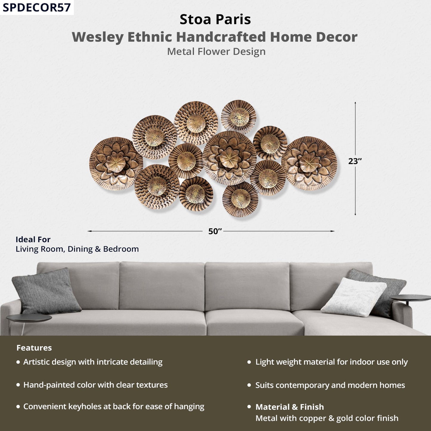 Wesley - Handcrafted Décor - Metal Flower Design - Copper & Gold Colour