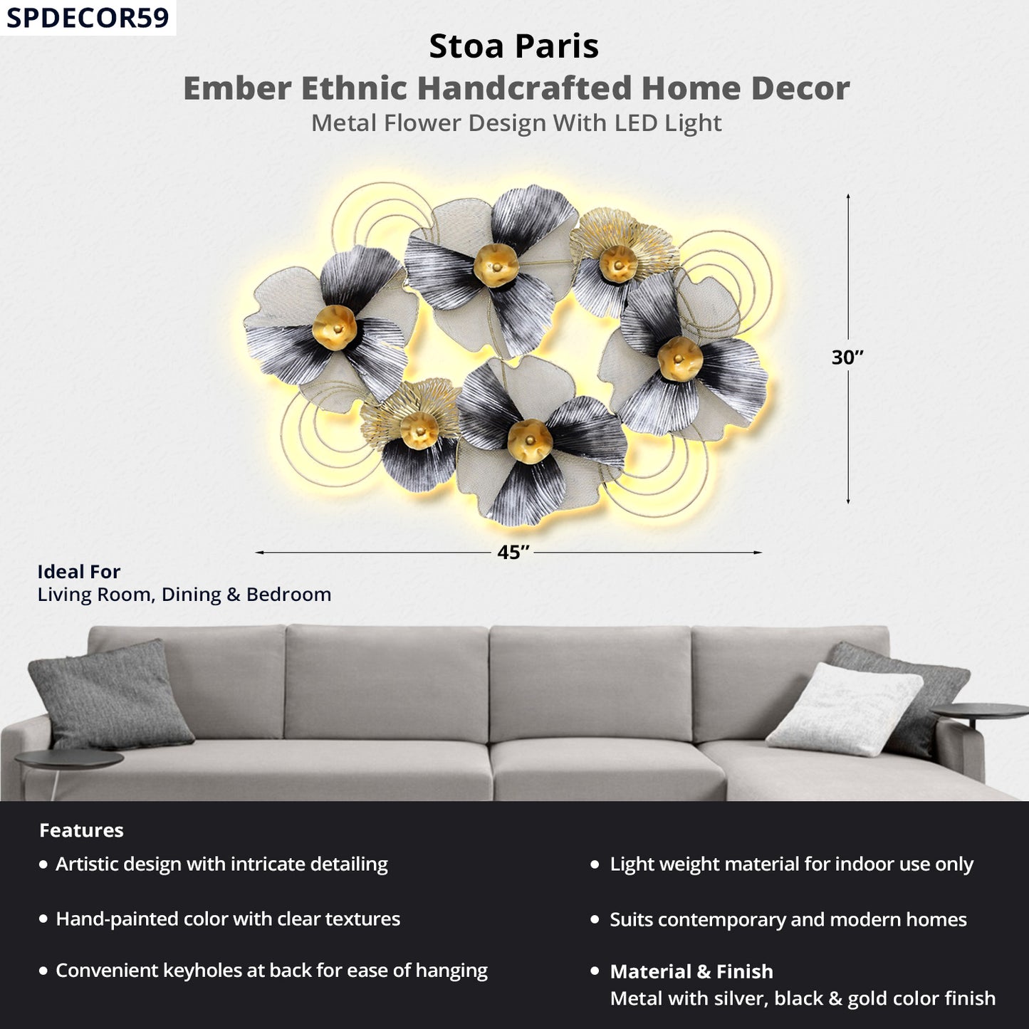 Ember - Handcrafted Décor - Metal Flower With LED Design - Multi Colour
