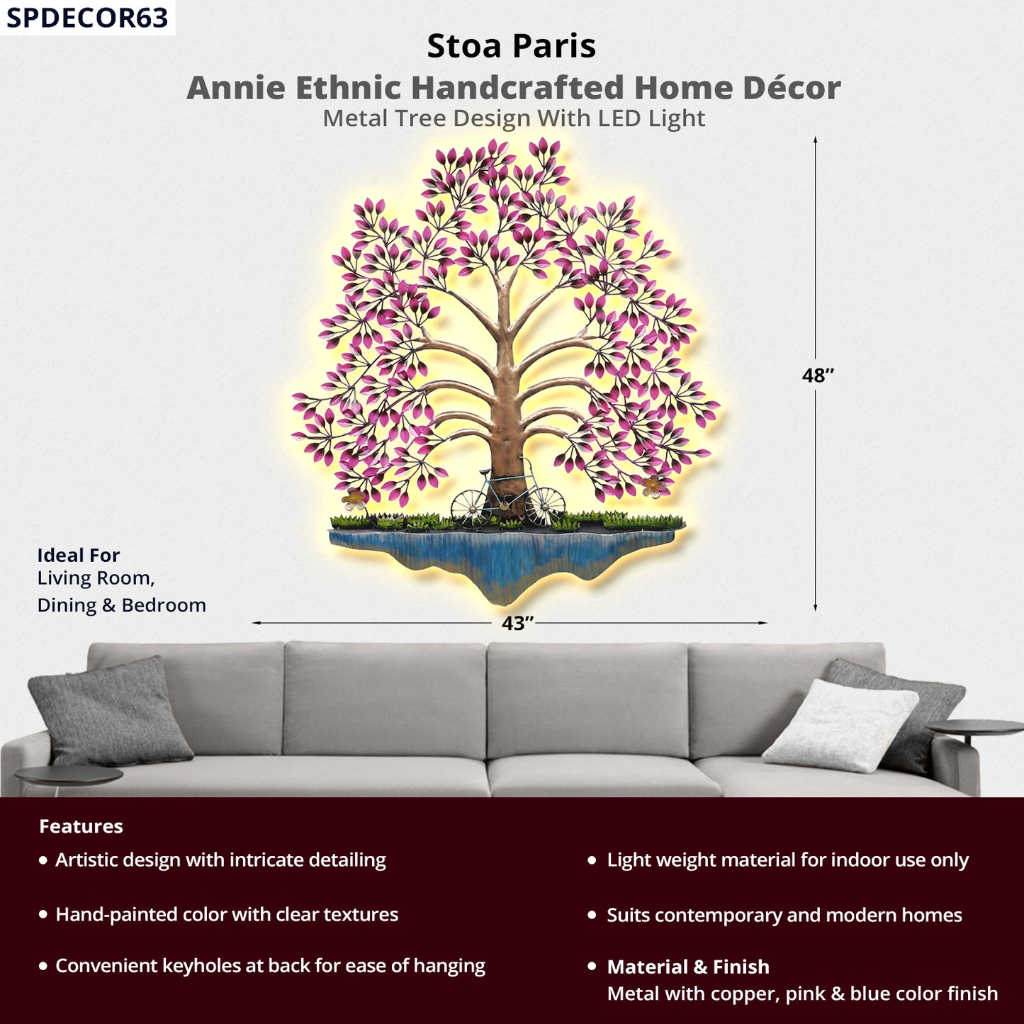 Annie - Handcrafted Décor With Led Light - Metal Tree Design In Multi Colour
