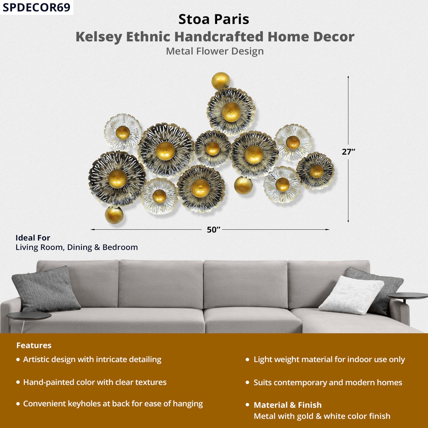 Kelsey - Handcrafted Décor - Metal Flower Design - Multi Colour