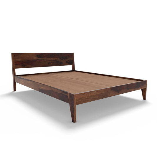 Non Storage King Bed In Solid Sheesham Wood In  Walnut Polish Finish