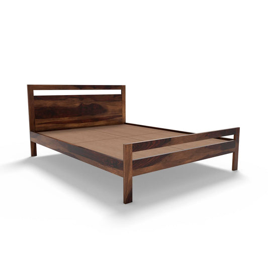 Non Storage King Bed In Solid Sheesham Wood  In  Walnut Polish Finish