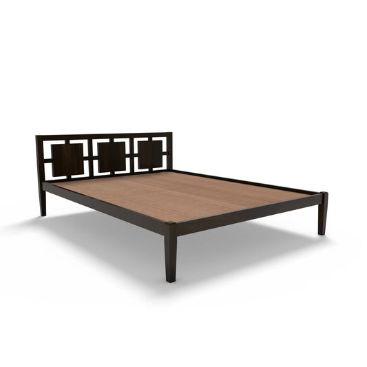 Non Storage Queen Bed In Sheesham Wood - Walnut Polish Finish