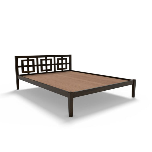Non Storage Queen Bed In Sheesham Wood - Walnut Polish Finish