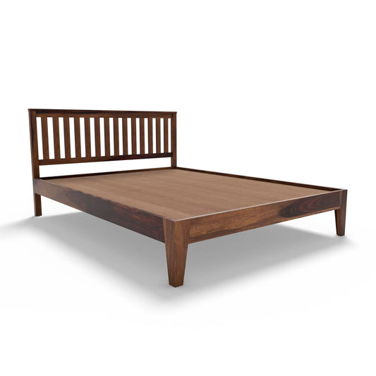 Non Storage Queen Bed In Sheesham Wood - Walnut Polish Finish