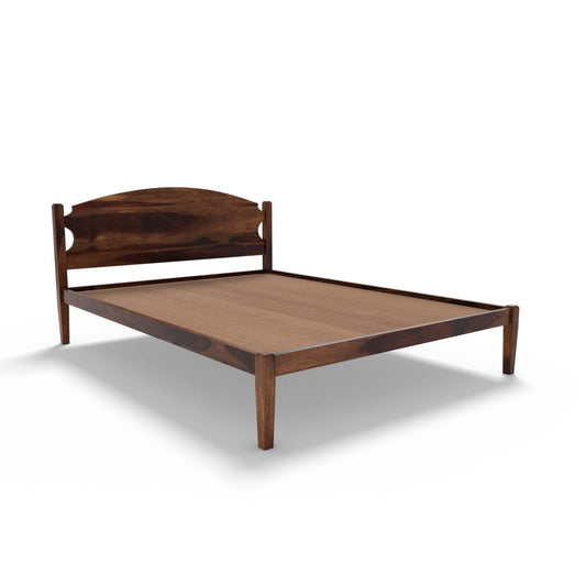 Non Storage Queen Bed In Sheesham Wood - Walnut Polish Finish