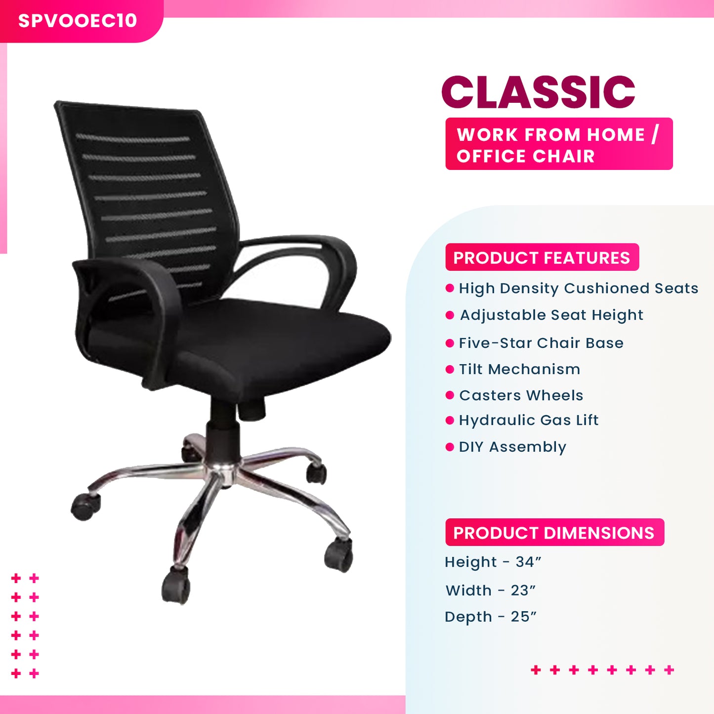 Classic - Ergonomic Chair for Work from Home & Office - Black